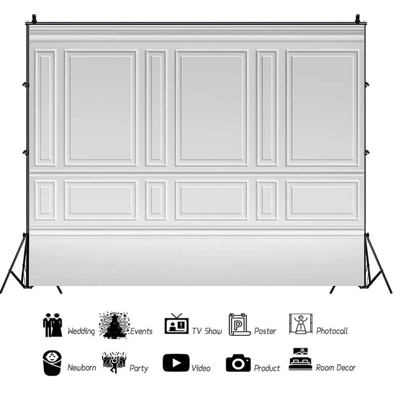 Laeacco Empty Room Architectural Pale Grey Wall Background 10x8ft Vinyl Photography Background Classic Style Panel Wall Houses Flats Interior Vintage Decor Elegant Backdrop Solid Color Grey Backdrops - Image 5